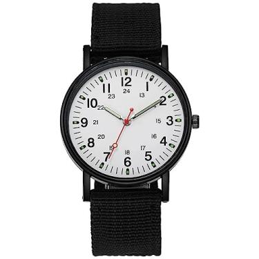 Imagem de Leatrom Assista masculino de assistência masculina casual Nylon Canvas Watch With Watch Quartz Movement Watch (Preto e branco)