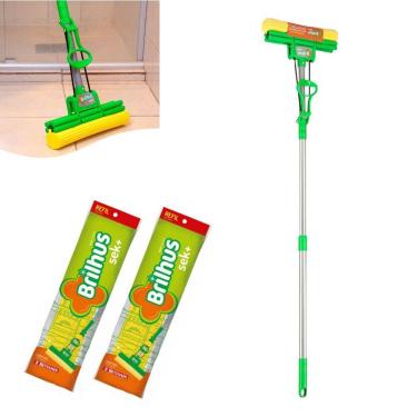 Imagem de Kit Mop Brilhus Sek+ Cabo Extensível Com 2 Refil Extra Limpeza Chão Água Bettanin