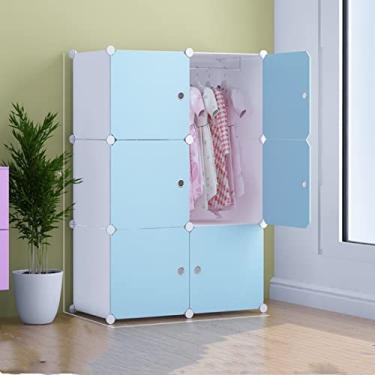 Imagem de Mwpqbd Roupeiro de combinação de moda DIY (material ecológico PP + armação de aço) Armário à prova de fogo à prova d'água sem deformação azul claro (6 portas e 1 pendurado)