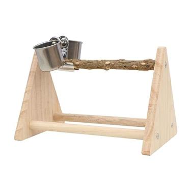 Imagem de IEUDNS Papagaio jogar suporte de madeira pássaro jogar suporte dormir playground balanço gaiola acessórios mesa playstand pássaro poleiro para lovebirds, com copo