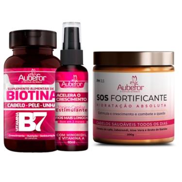 Imagem de Kit de Crescimento Cronograma Capilar da Aubefor com Biotina Tônico Fortalecedor e Máscara S.O.S. Fortificante