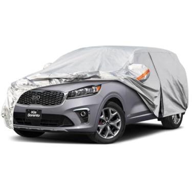Imagem de Capa de carro SUV de 6 camadas Kayme Impermeável para todos os climas para automóveis, cobertura completa para uso externo, proteção contra chuva e sol, UV, prata
