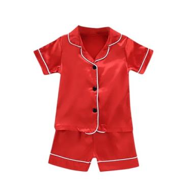 Imagem de Camiseta infantil para meninos gola redonda manga curta estampa de letras e shorts de verão para meninos roupas de verão 4 peças, Vermelho, 4-5 Anos
