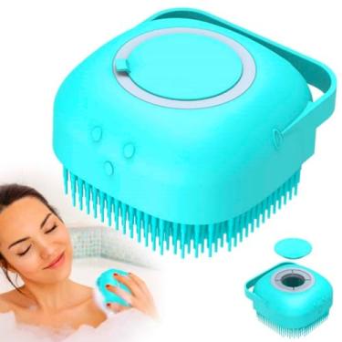 Imagem de Esponja Para Banho de Silicone com Dispenser Massageador Escova Sabonete Liquido Infantil Pet Crianças