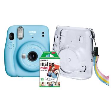 Imagem de Kit Câmera Instantânea Fujifilm Instax Mini 12 Azul & Pack 10 filmes Macaron & Bolsa Azul Candy