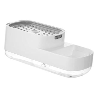 Imagem de Alipis Dispensador de sabonete premium 2 em 1 para cozinha e porta-esponja (branco) porta esponja para pia dispensador de líquido sabonete masculino sabão abastecimento de lavar louça