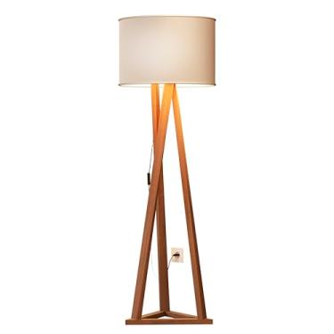 Imagem de Luminaria Tripé Moderna Para Quarto E Sala Decorativo Com Pés em Madeira Maciça Premium Cupula Leitura Iluminação Luxo