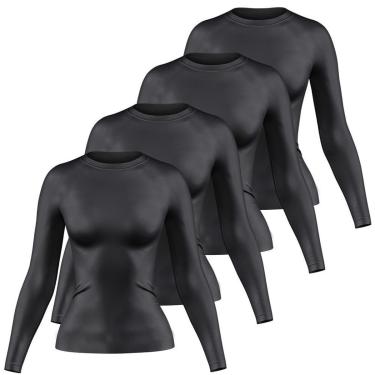 Imagem de Kit 4 Camisetas Manga Longa Feminina Dry Proteção UV Básica Lisa Academia Treino Fitness-Feminino