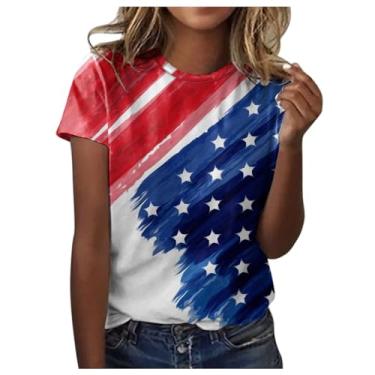 Imagem de Camiseta feminina 4th of July Patriotic Flag Clothing Summer Short Sleeve USA Outfit Top, Ofertas relâmpago azul-marinho, XXG