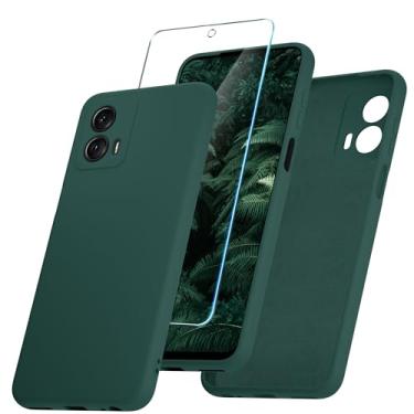 Imagem de YENAPOON Capa para Motorola Moto G 5G 2023 e 1 pacote com protetor de tela de vidro temperado [NÃO para Moto G 5G 2022/2020] Capa protetora fina de silicone líquido à prova de choque, verde escuro