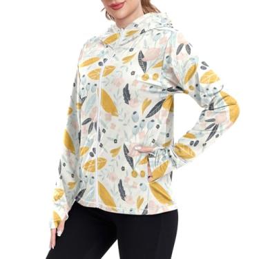 Imagem de JUNZAN Camisas de sol femininas estampa floral bege manga longa FPS 50+ camisa de pesca feminina com capuz para caminhada e corrida, Estampa floral bege, GG