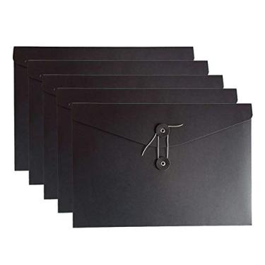 Imagem de VANRA Kraft String Envelope Pasta de Arquivo Bolsos de Arquivo Organizador de Documentos Plano-Sem Expansão Tamanho Carta A4 (Preto, Pacote com 5)