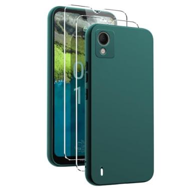 Imagem de Oududianzi - Capa para celular Nokia C110, com 2 peças, protetor de tela, capa de silicone líquido TPU macio, capa protetora de borracha ultrafina à prova de choque de cor pura - verde escuro