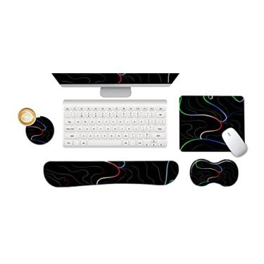 Imagem de ARTSO Teclado descanso de pulso mouse pad suporte de pulso ergonômico, espuma de memória 4 em 1 mousepad base antiderrapante confortável fácil digitação alívio da dor, linhas coloridas