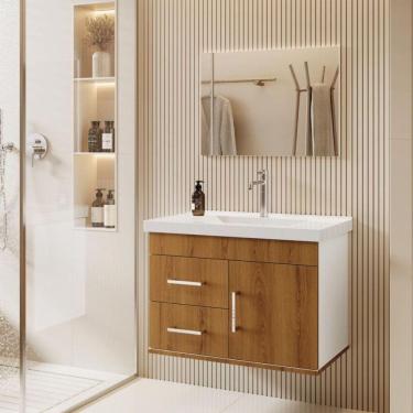 Imagem de Kit Armario de Banheiro Mobi 63cm c/Bancada Sintética Branca