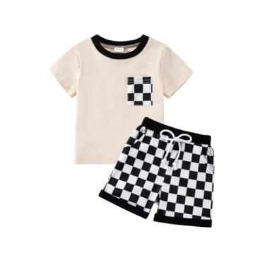 Imagem de Usaibhir Roupas para bebês meninos, roupas de verão, patchwork, xadrez, camiseta e shorts para meninos 1t 2t 3t 4t 5t, Damasco, 4-5 T