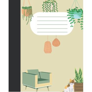 Imagem de Caderno de composição de gatos plantas: pautado largo, 19 x 23,5 cm, 100 páginas, para crianças, adolescentes, adultos e estudantes. Caderno, diário, desenho (cadernos de composição) Brochura