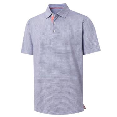 Imagem de M MAELREG Camisa polo masculina de golfe de manga curta com estampa de ajuste seco e absorção de umidade, Azul branco oval, 5G