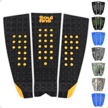 Imagem de Deck para Prancha de Surf Modelo Camo Steps II - Tração Máxima com Design Perfurado - Grip 3 Peças Leve e Cola Especial - Soul Fins (Preto/Laranja)