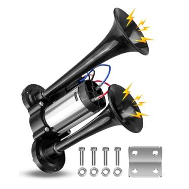 Imagem de Trompetes duplos de buzina de ar 600DB, kit de buzina elétrica para carro super alto com compressor de ar, para qualquer carro de 12 V, motocicleta, SUV, caminhão, barco, trem