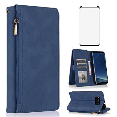 Imagem de Asuwish Compatível com Samsung Galaxy S8 Plus, capa tipo carteira de vidro temperado, protetor de tela com zíper, couro flip, suporte para cartão para S8plus, S, 8, 8plus, 8S, Edge, S8+, SM-G955U,