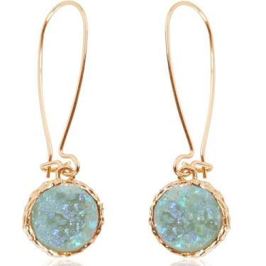 Imagem de Brincos femininos simulados de drusa – dourado, prata ou ouro rosa, com pingentes boho modernos com pedra redonda brilhante, one-size, Metal, Sem pedra preciosa