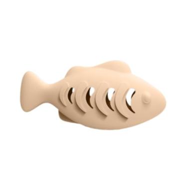 Imagem de WeiLaiKeQi Brinquedos de silicone de grau alimentício, alimentador dispensador de comida para gatos, brinquedos para gatos em forma de peixe, Bege