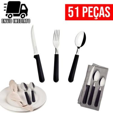 Imagem de Jogo de Talheres Preto 51 Peças para Cozinha Aço Inoxidável 17 Garfos 