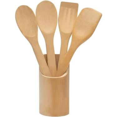 Imagem de Kit Utensílios de Bambu 5 Peças com Suporte Para Cozinha - Art House