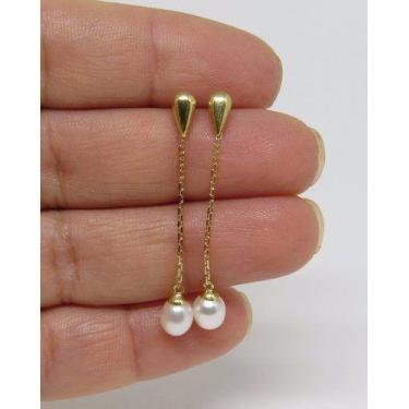 Imagem de Brincos Ouro 18k 750 Pérola Legítima - RD Magazine