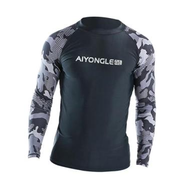 Imagem de Dualoai Camisa de Natação Masculina Camisa de Surf Proteção Solar Impressão Wetsuit Topo Secagem Rápida Praia Camisa Terno de Surf para Vela Mergulho, M