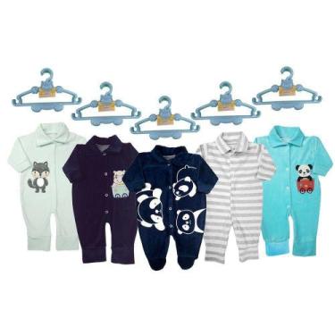 Imagem de Kit Roupa e Acessórios Bebê 5 Macacão Plush e 5 Cabides - Koala Baby, 