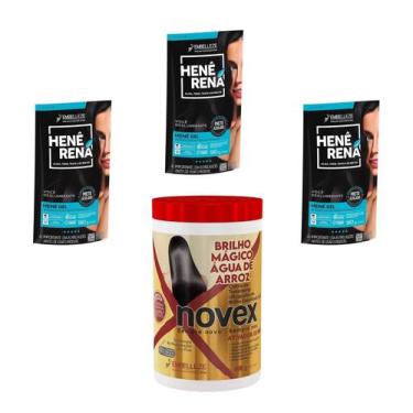 Imagem de Hene Em Gel Rena Preto Cafe 03x180gr Pouch+Brilho Magico Agua de Arroz