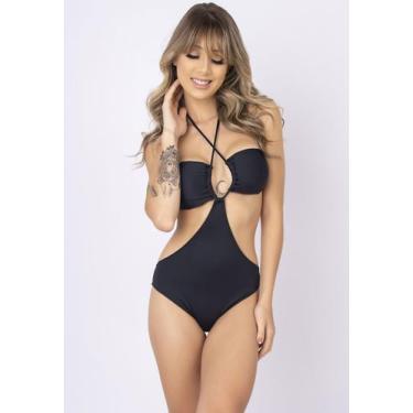 Imagem de Maiô Recorte Lateral em Lycra Com Bojo Liso Praia - Vekyo, GG, Preto
