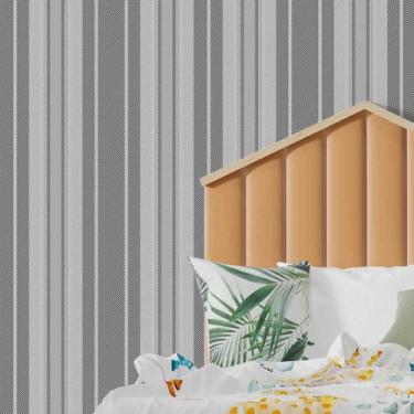 Imagem de Papel de Parede Adesivo Listrado Em Tons de Cinza Claro e Escuro 1m - 