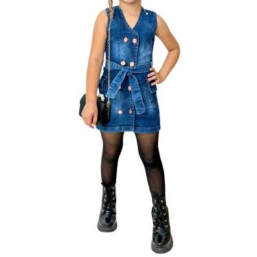 Imagem de Vestido Jeans Infantil Meninas Regata com Lycra e Cinto- Natal e Ano N