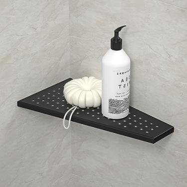 Imagem de Bernkot Prateleira de chuveiro de canto, preto fosco 30,5 cm com argamassa trapézio em prateleira de xampu, prateleira de banheiro embutida de aço inoxidável 304 para parede de azulejos