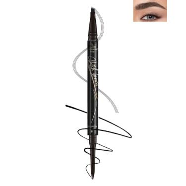 Imagem de Lápis de sobrancelha Microblading - Caneta de sobrancelha impermeável 2 em 1 de ponta dupla com ponta de 4 garfos e ponta de pincel ultra precisa, lápis de sobrancelha de longa duração para mulheres,