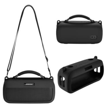 Imagem de Capa de silicone compatível com o novo alto-falante portátil Bose SoundLink Max, capa protetora de viagem com alça de ombro para Bose Bluetooth SoundLink Max (preto)