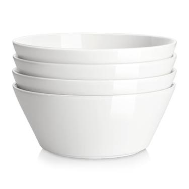 Imagem de MALACASA Tigelas grandes de salada e sopa – Conjunto de 4 tigelas brancas de porcelana de 1,700 g para ramen, macarrão, Pho – pode ir ao micro-ondas e à lava-louças