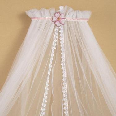 Imagem de Dossel Parede Flor Rosa com Perola Rosa Mosquiteiro Berço - Amora Casa