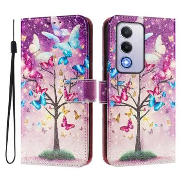 Imagem de Capa carteira para Oppo A80 5G, 3 compartimentos para cartão, 1 compartimento para dinheiro, capa flip de couro PU com padrão fofo, capa com fivela magnética à prova de choque, compatível com sem fio