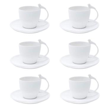 Imagem de Cj 6 Xícaras P/Chá C/Pires de Porcelana Birds Branco 200ml Wolff