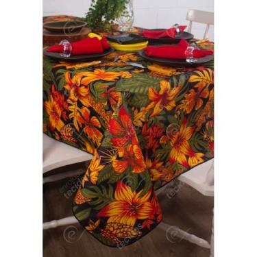 Imagem de Toalha de Mesa em Gorgurinho Floral Laranja, 1,50 x 3,20
