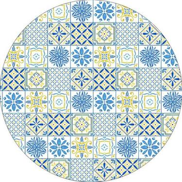 Imagem de Painel De Festa Redondo 1,50x1,50 - Efeito Azulejo Azul com Amarelo 06