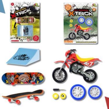 Imagem de Kit Brinquedo Skate Moto De Dedo C/ Rampa Acessórios  - Art Brink