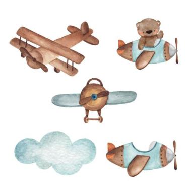 Imagem de Kit 100 adesivos de Parede Menino Aviões Nuvens Infantil - CG Mimo Kid