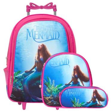 Imagem de Mochila Infantil Feminina Rodinhas Rosa Pequena Sereia Filme - TOYS 2U