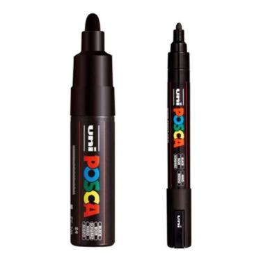 Imagem de Kit 2 Canetas Posca Preta PC-5M e PC-7M - UNI