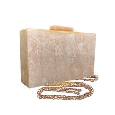 Imagem de Bolsa Festa Madrepérola Square  Champagnhe Alça Dourada - Nicbolsas, C